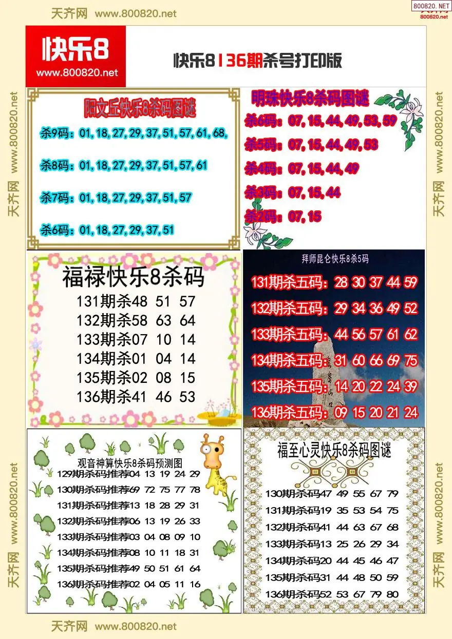 快乐8杀号打印版