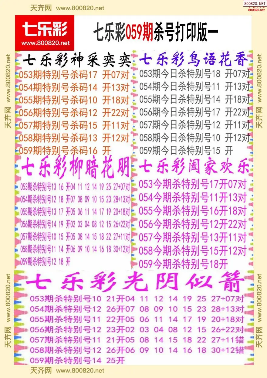 七乐彩杀号打印版一