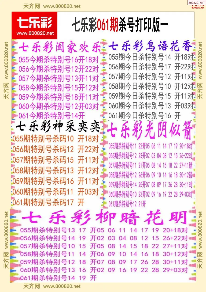 七乐彩杀号打印版一