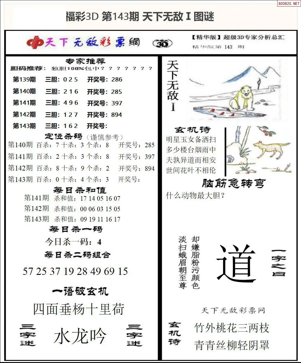 3D天下荐彩1