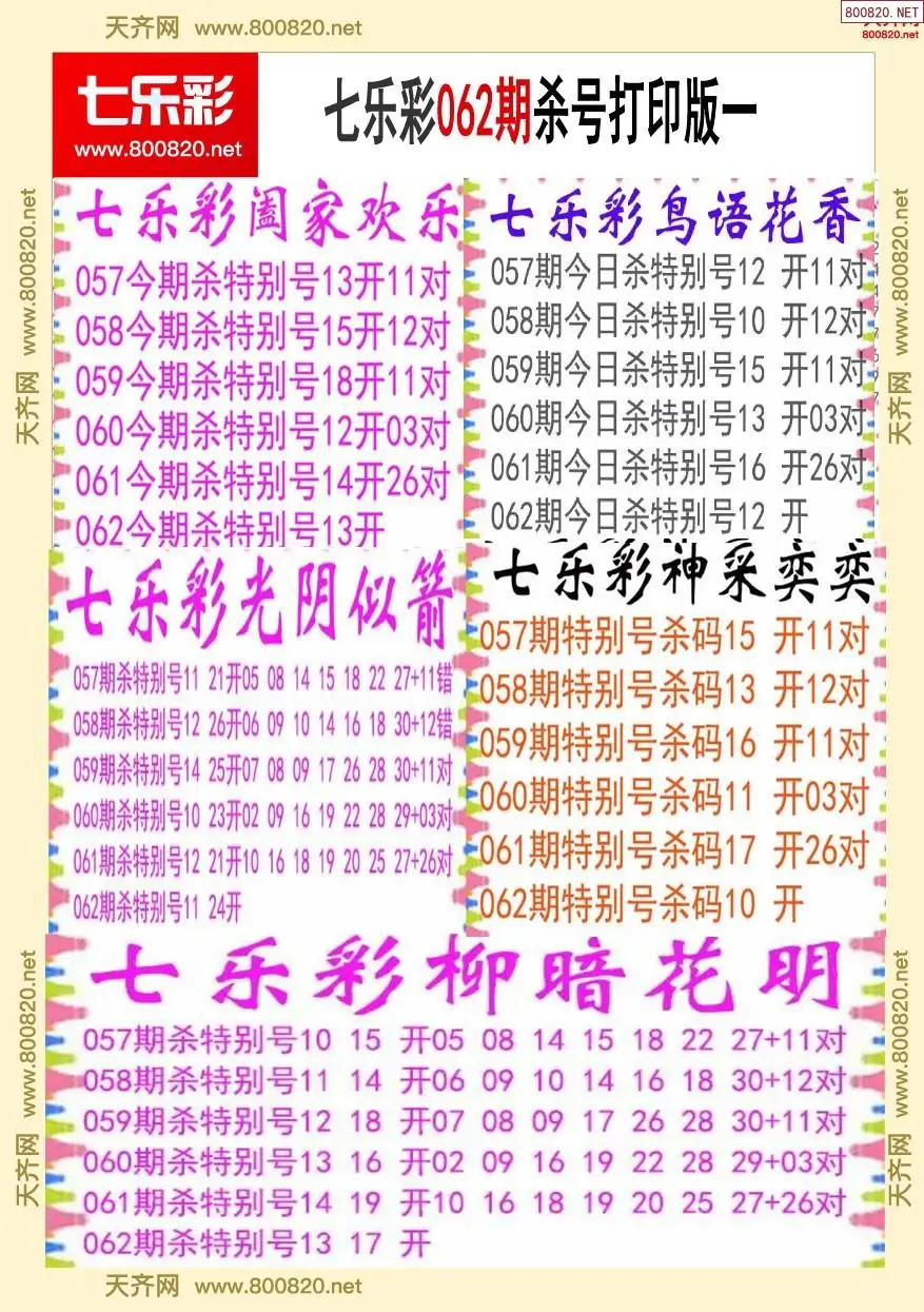 七乐彩杀号打印版一