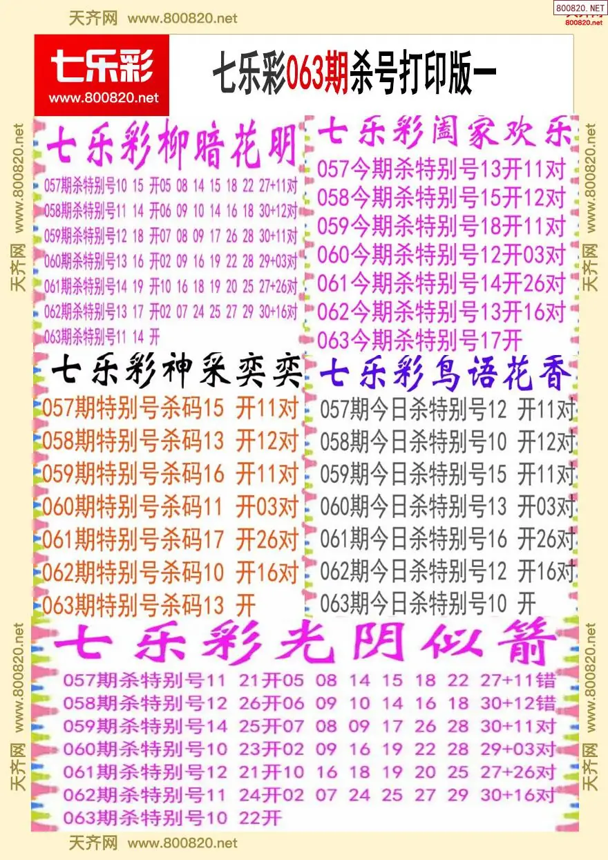 七乐彩杀号打印版一