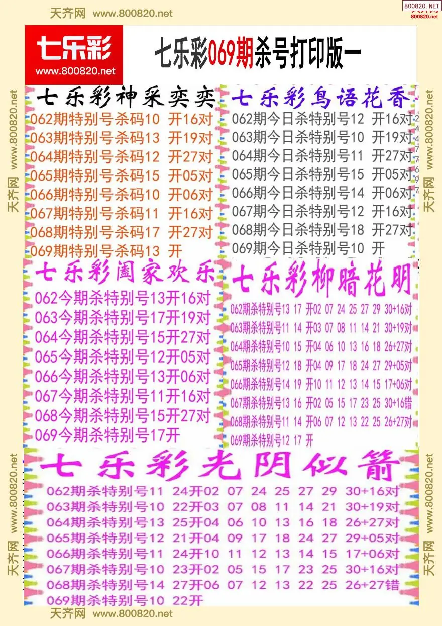 七乐彩杀号打印版一
