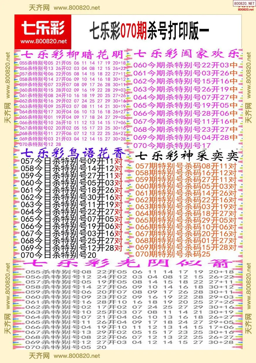 七乐彩杀号打印版一
