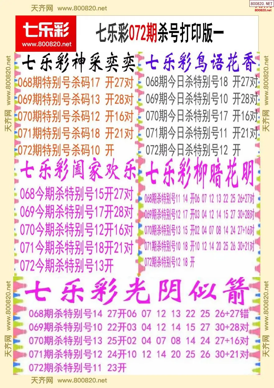 七乐彩杀号打印版一