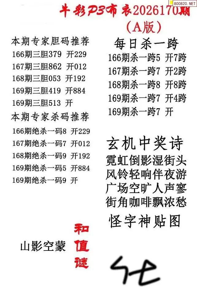 p3牛彩布衣A版 | (排列三图库)