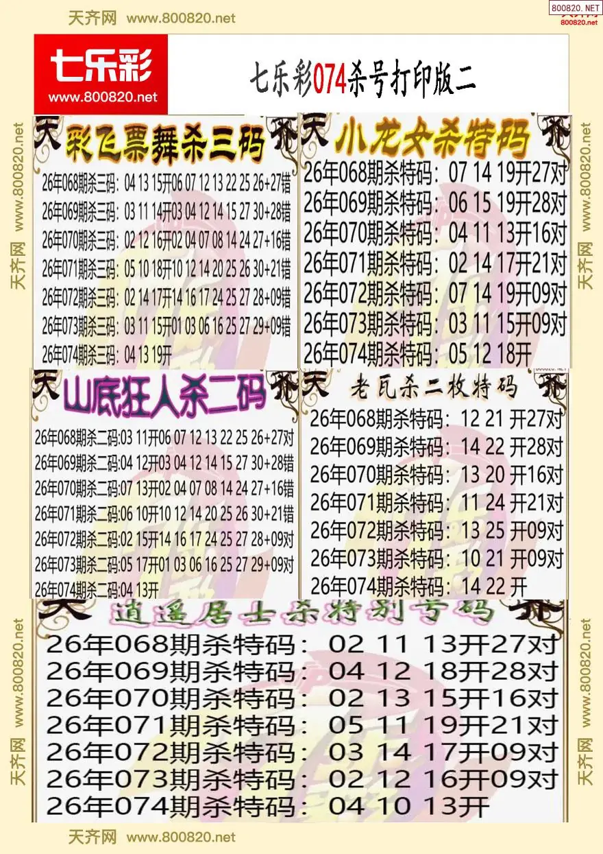 七乐彩杀号打印版二