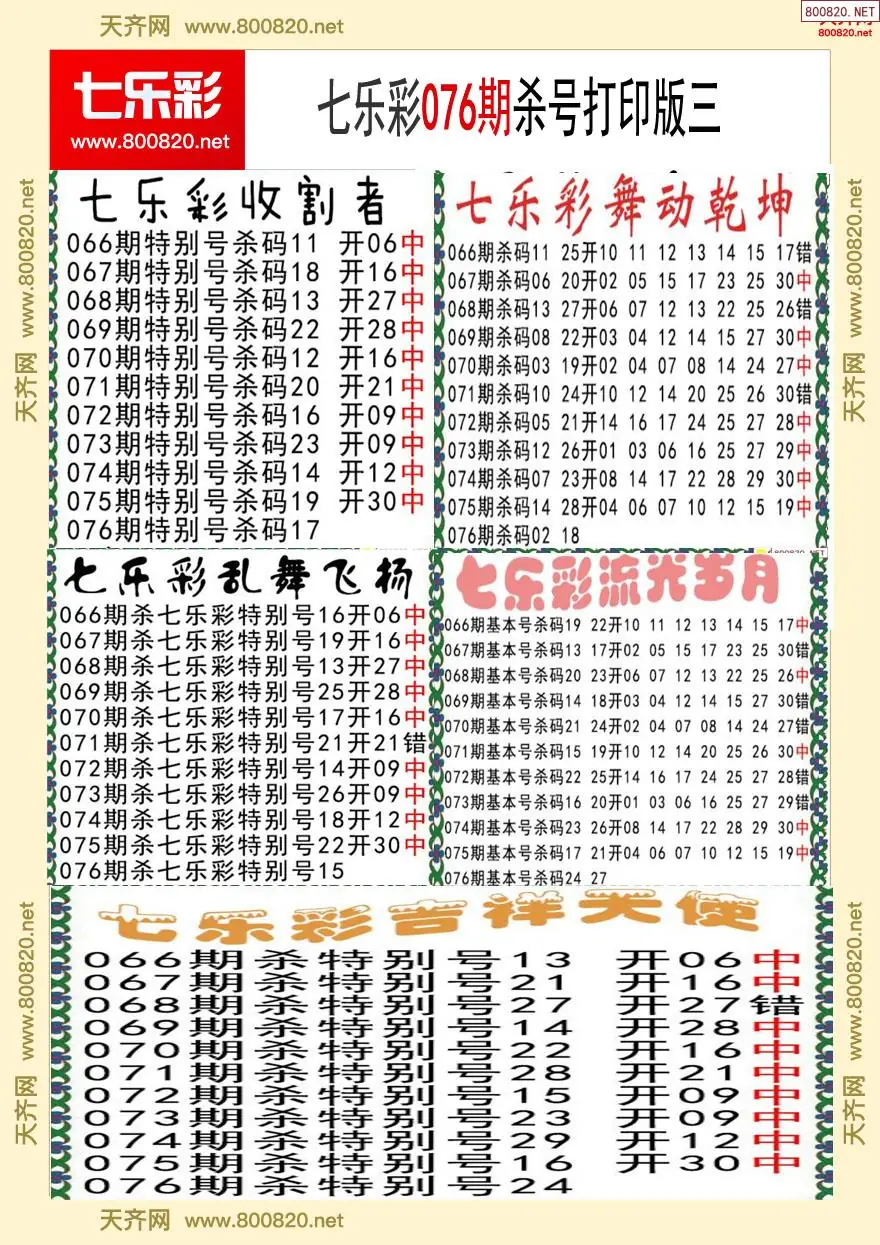 七乐彩杀号打印版三