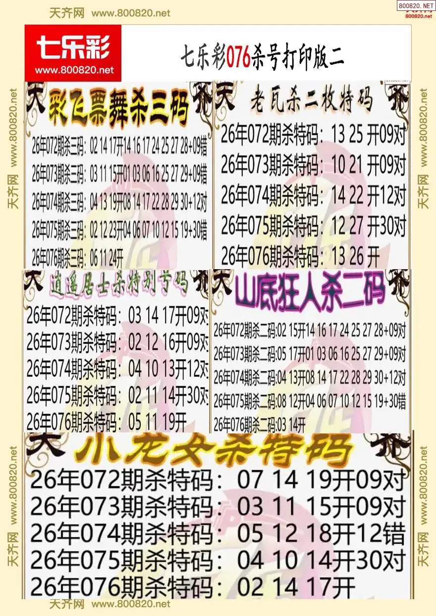 七乐彩杀号打印版二