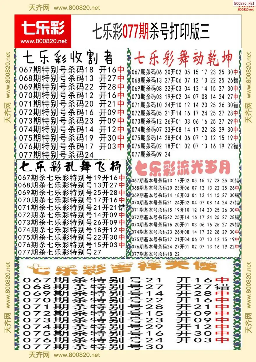 七乐彩杀号打印版三