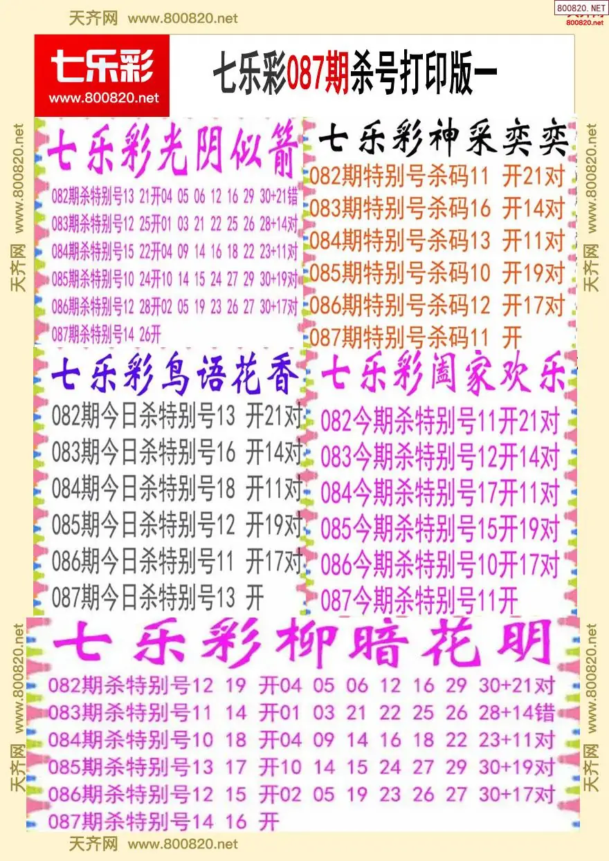 七乐彩杀号打印版一
