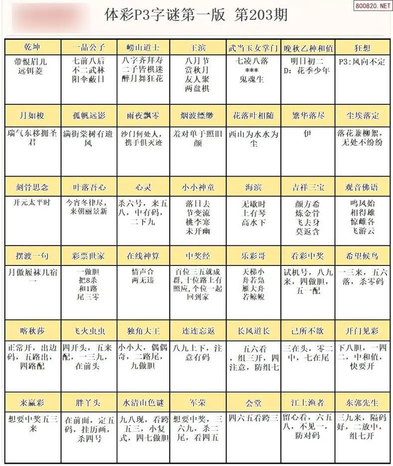 P3字谜彩报