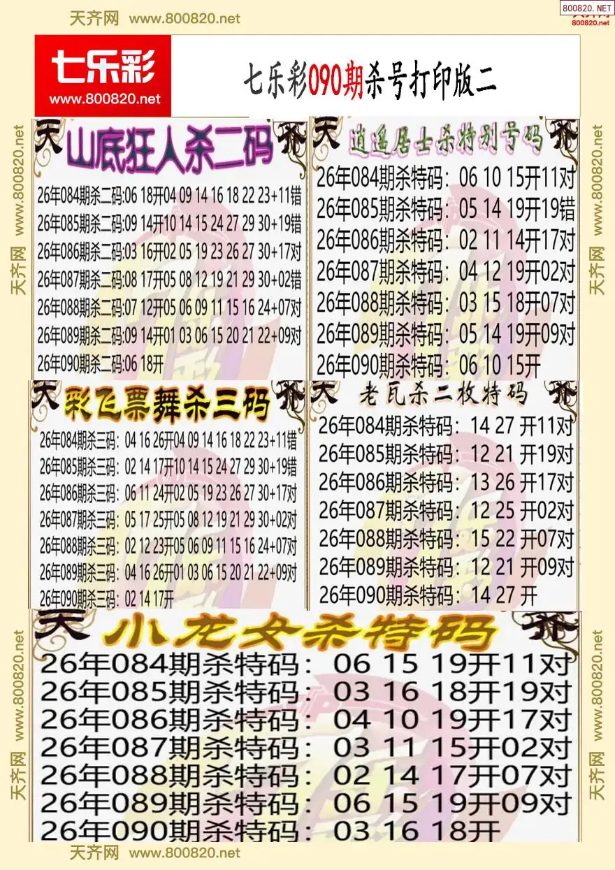 七乐彩杀号打印版二