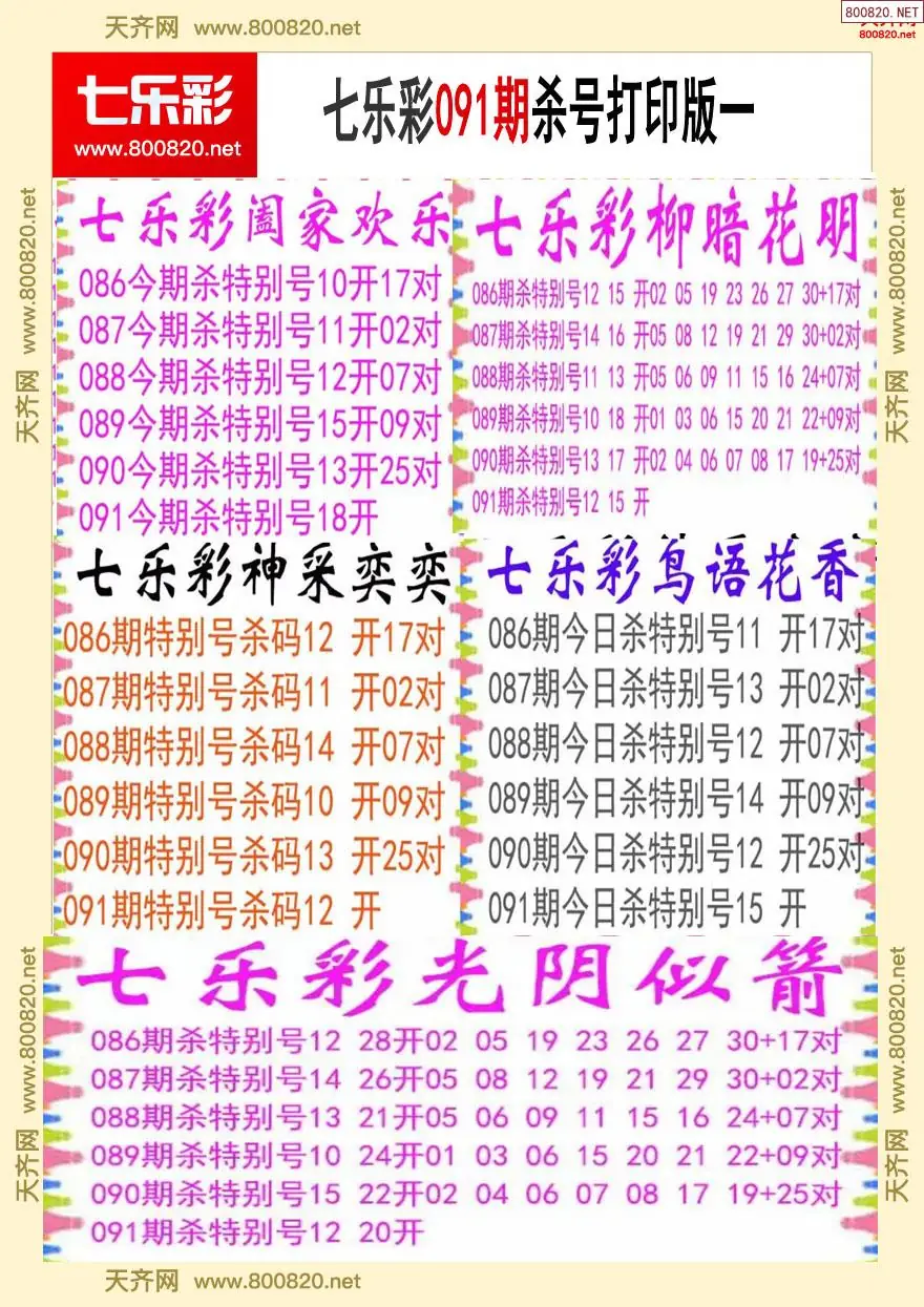 七乐彩杀号打印版一