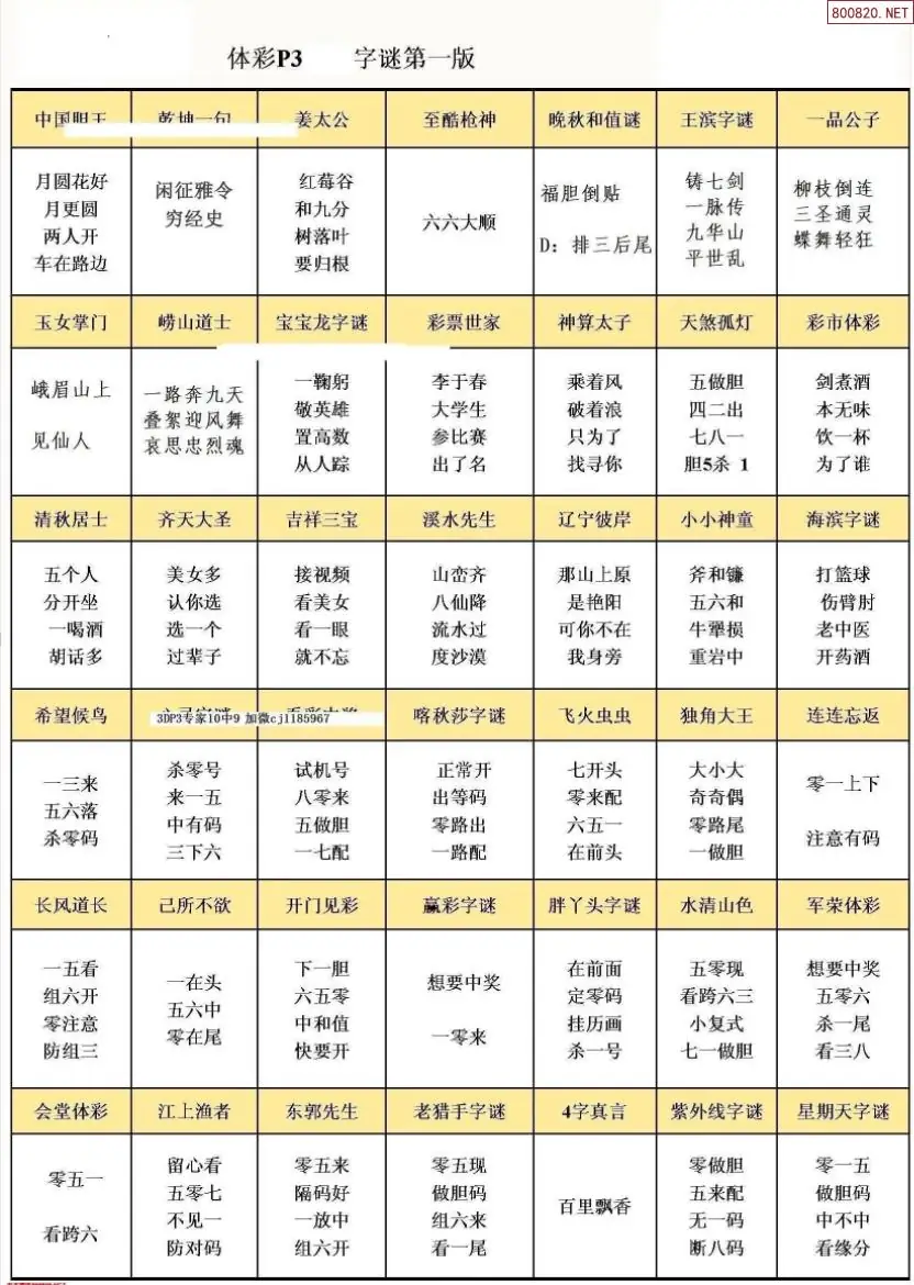 P3字谜彩报