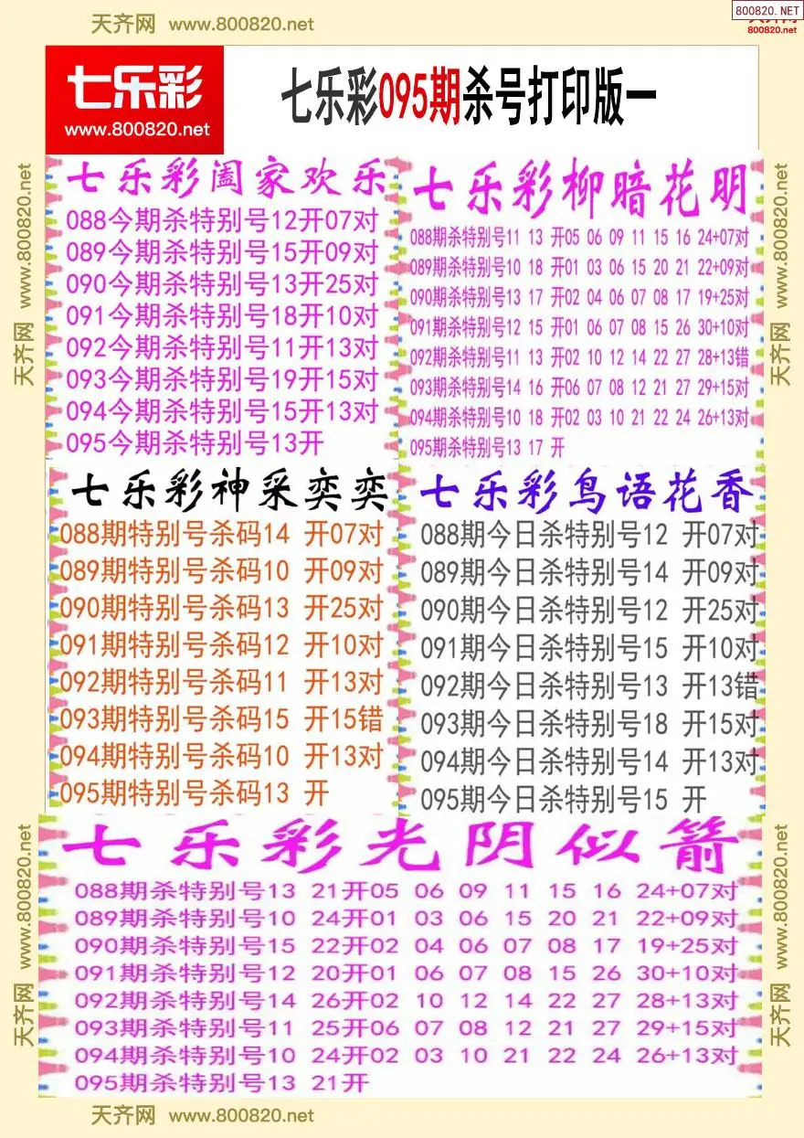 七乐彩杀号打印版一