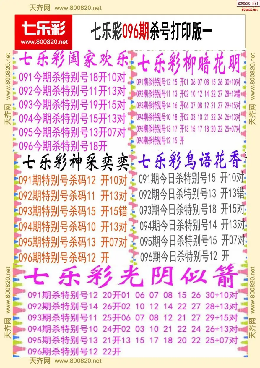 七乐彩杀号打印版一