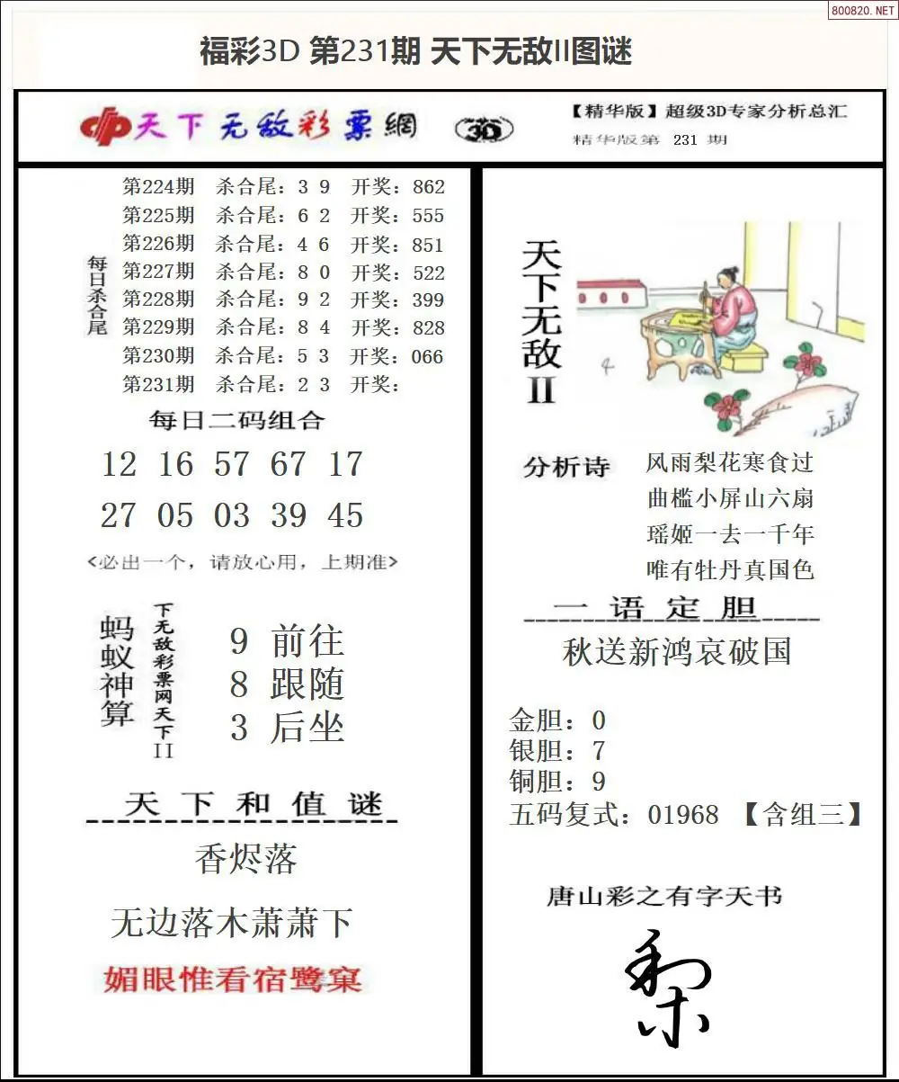 3D天下荐彩2