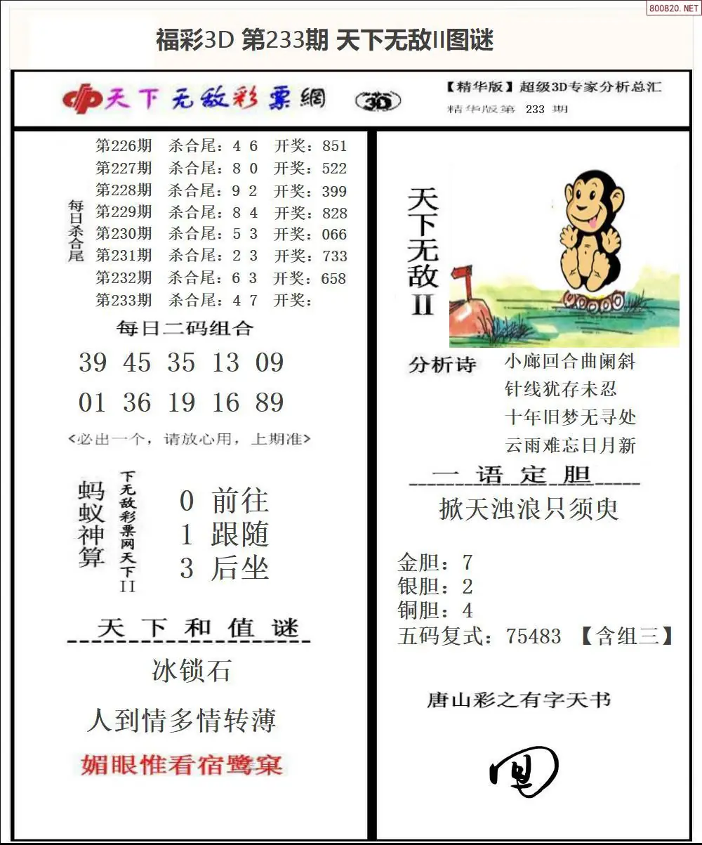 3D天下荐彩2
