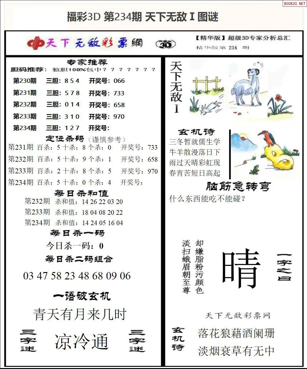 3D天下荐彩1