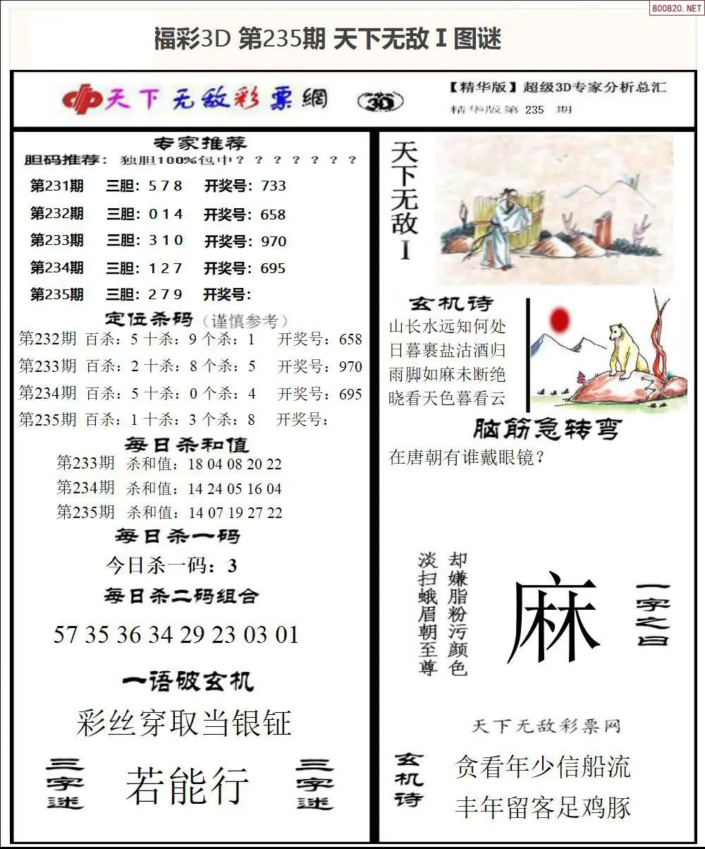 3D天下荐彩1