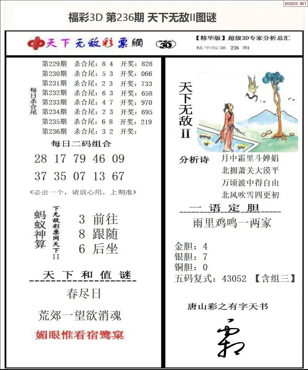 3D天下荐彩2