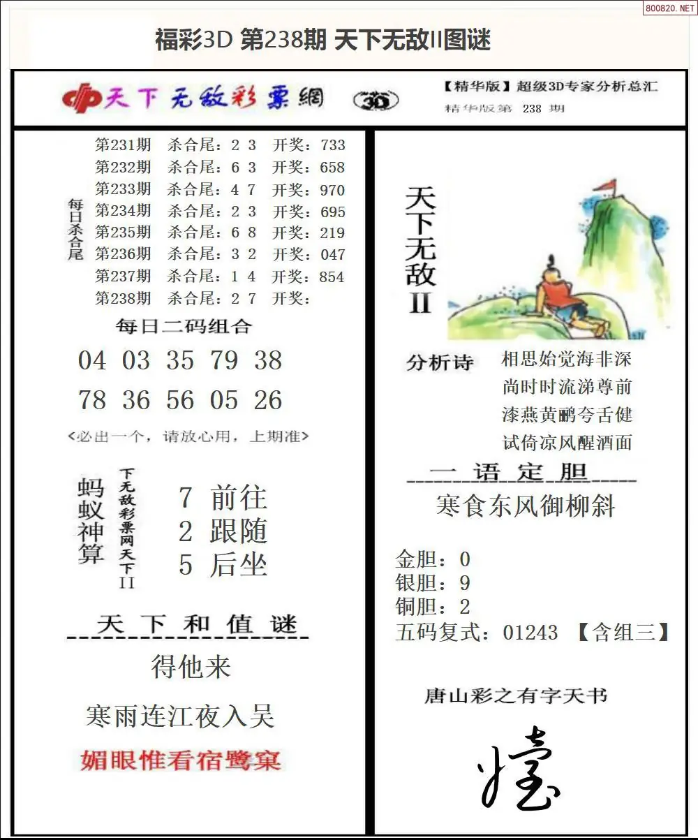 3D天下荐彩2