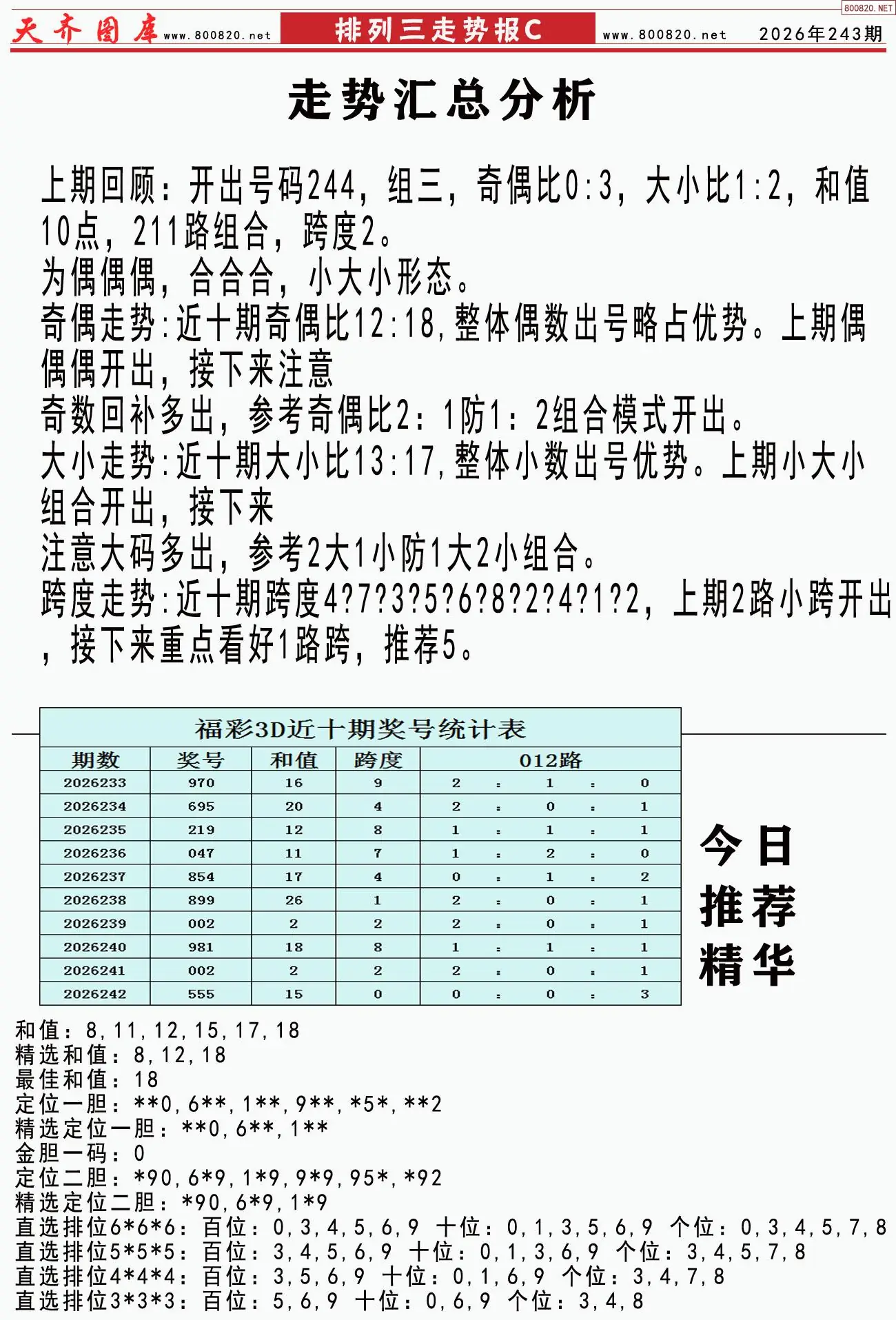 体彩排列三走势报C