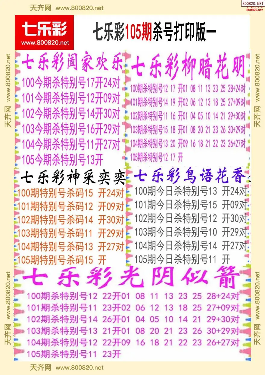 七乐彩杀号打印版一