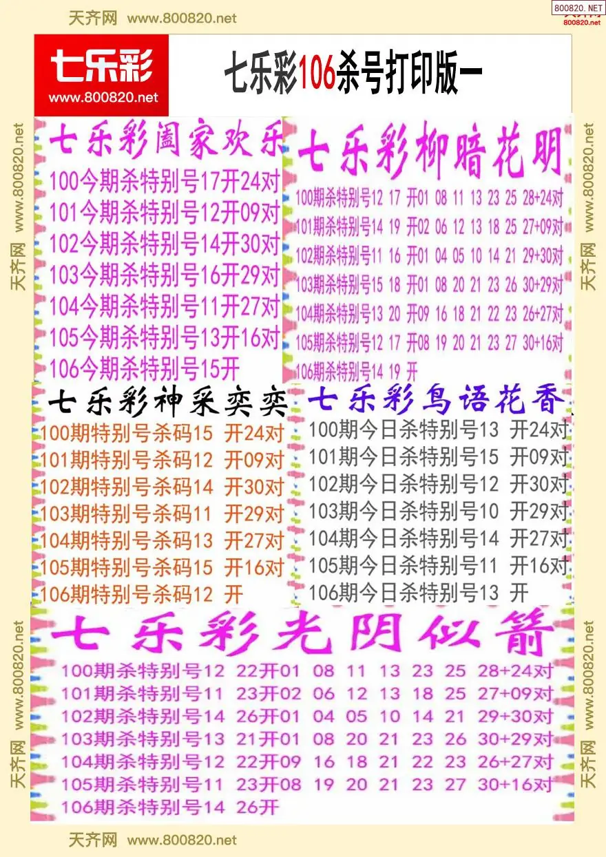 七乐彩杀号打印版一