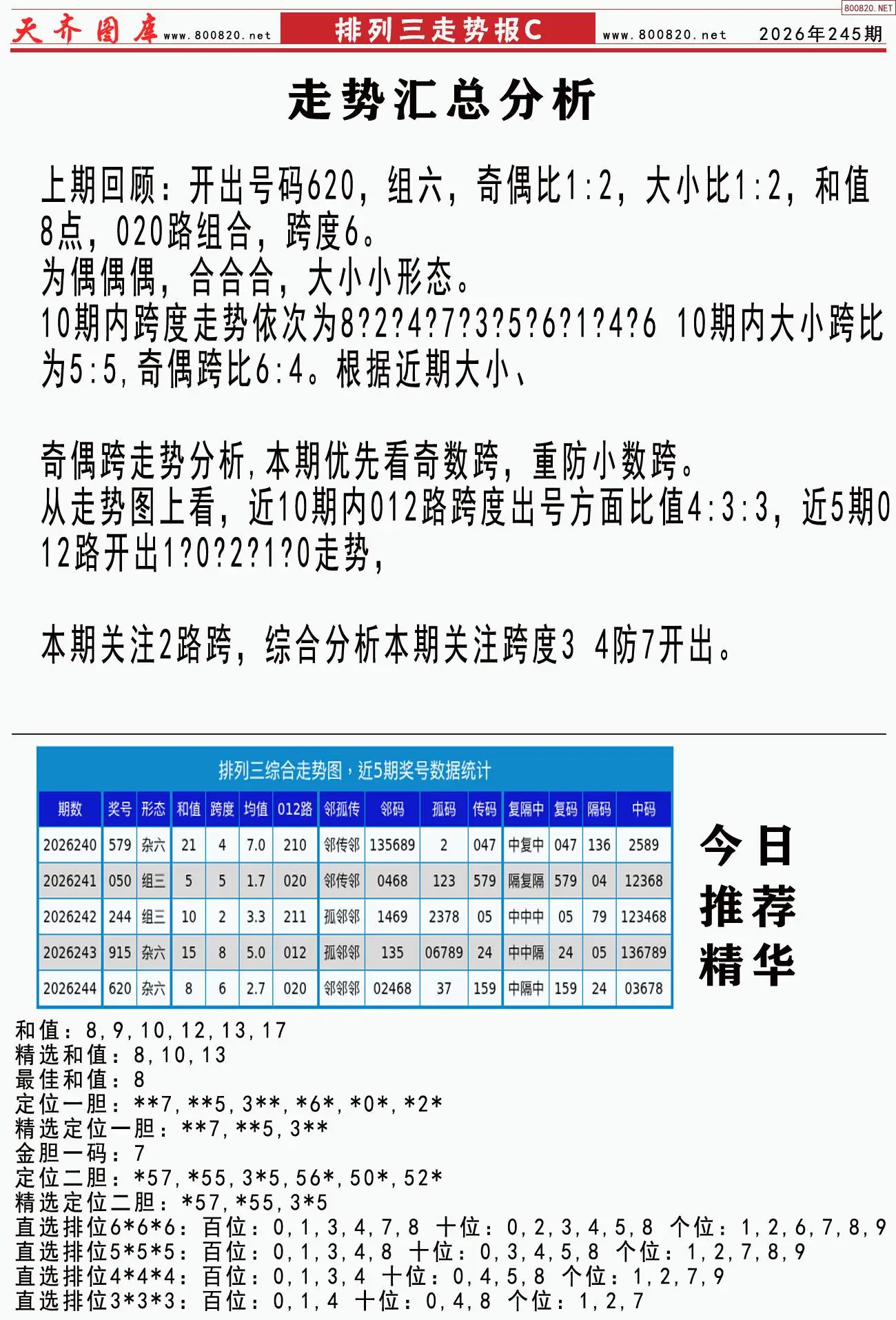 体彩排列三走势报C