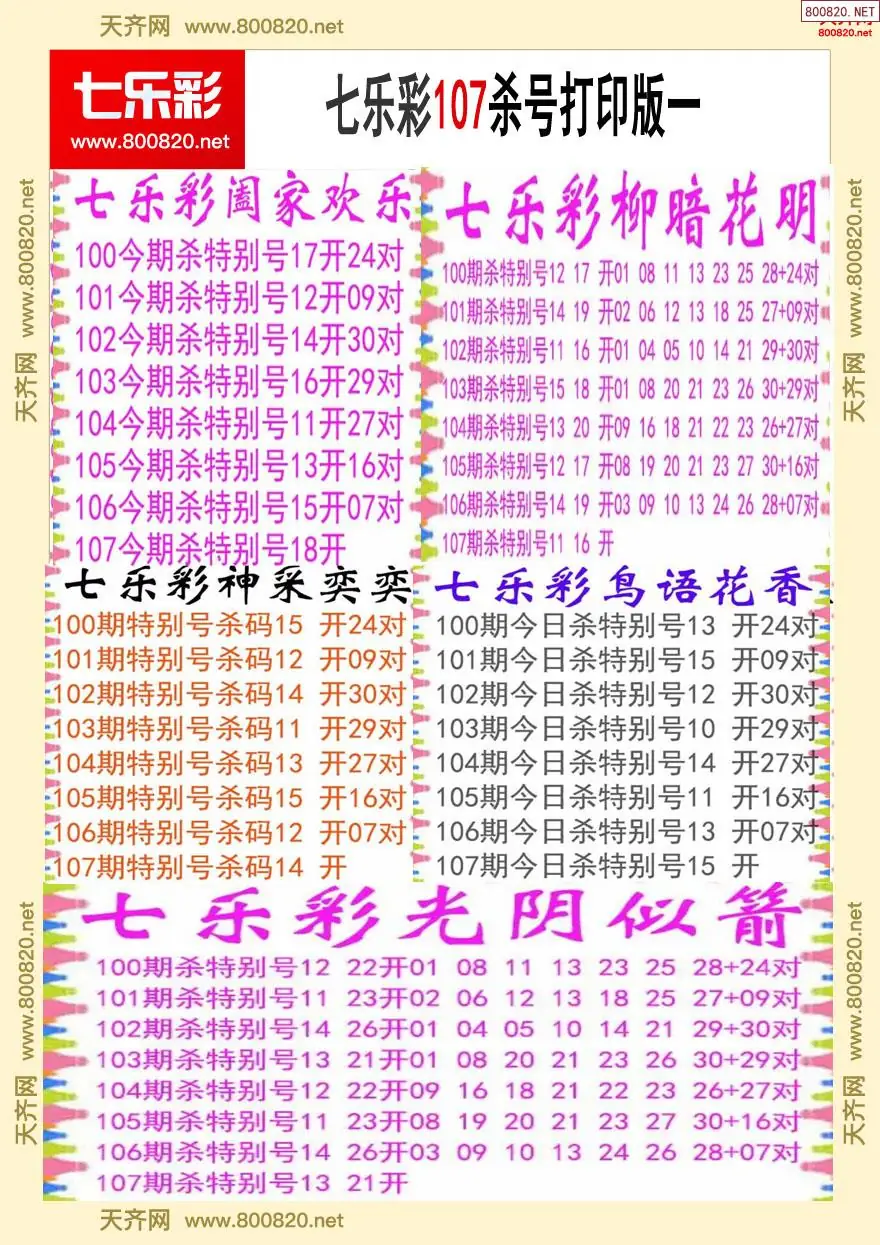 七乐彩杀号打印版一