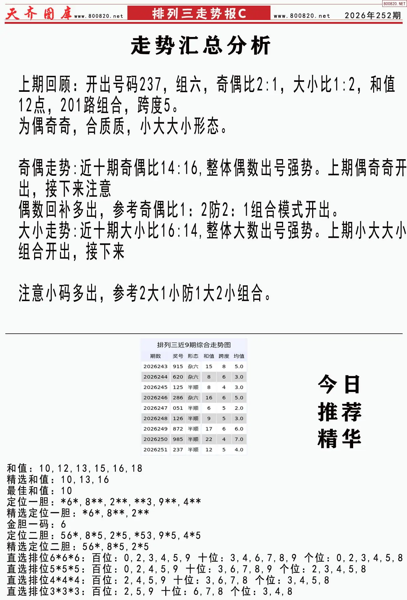 体彩排列三走势报C