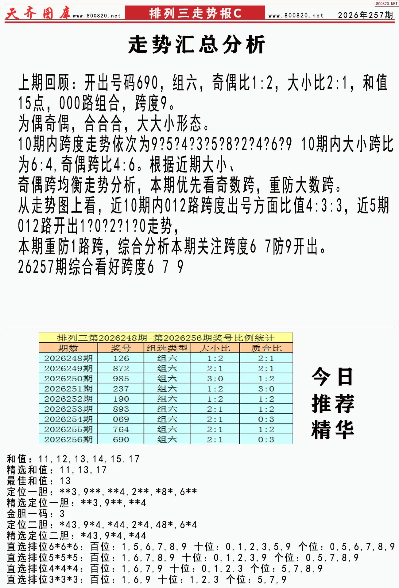 体彩排列三走势报C